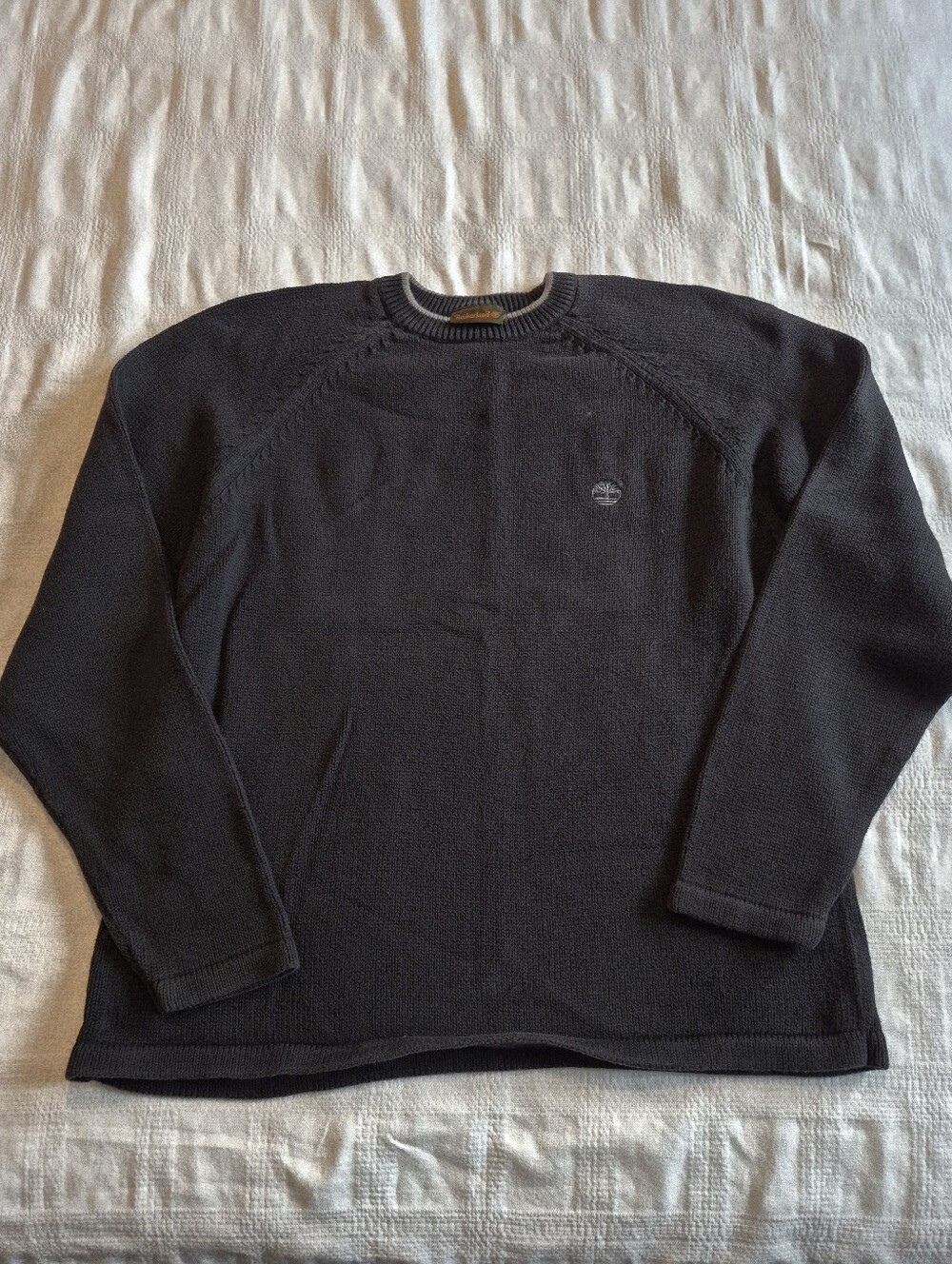 Timberland men's XL black cotton sweater loose fit, minor fade, VGUC